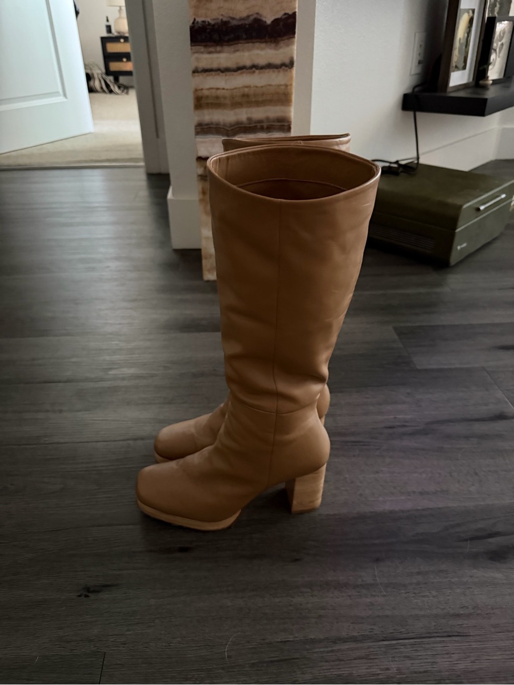Song of Style Tall Tan Leather Block Heel Knee Boots